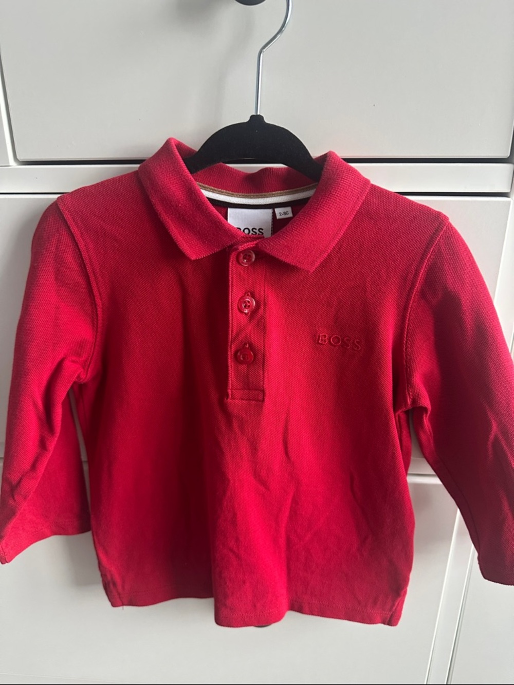 Boss Kids Red Long Sleeve Polo with Embroidered Logo